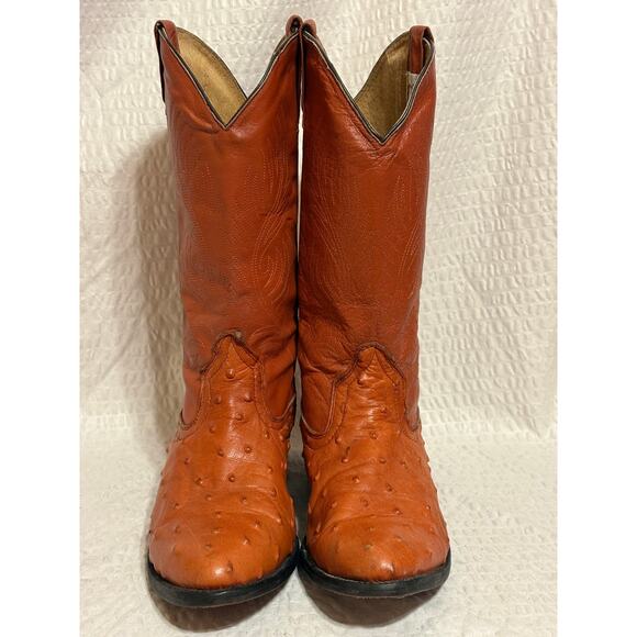 VTG Full Quill Ostrich Handmade Mexico Cowboy Boots Men’s 8.5 Mex 26.5 Cognac main image 9